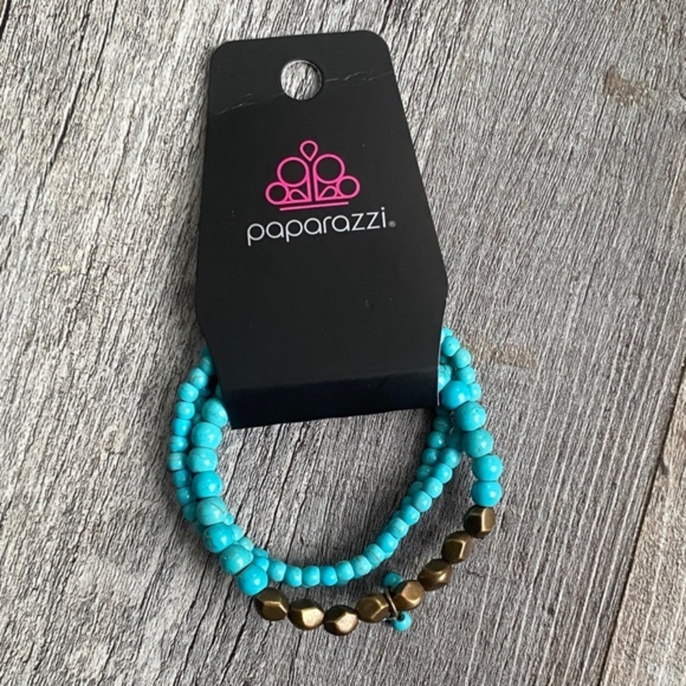 Paparazzi Aqua and Brass Beaded Bracelet Set